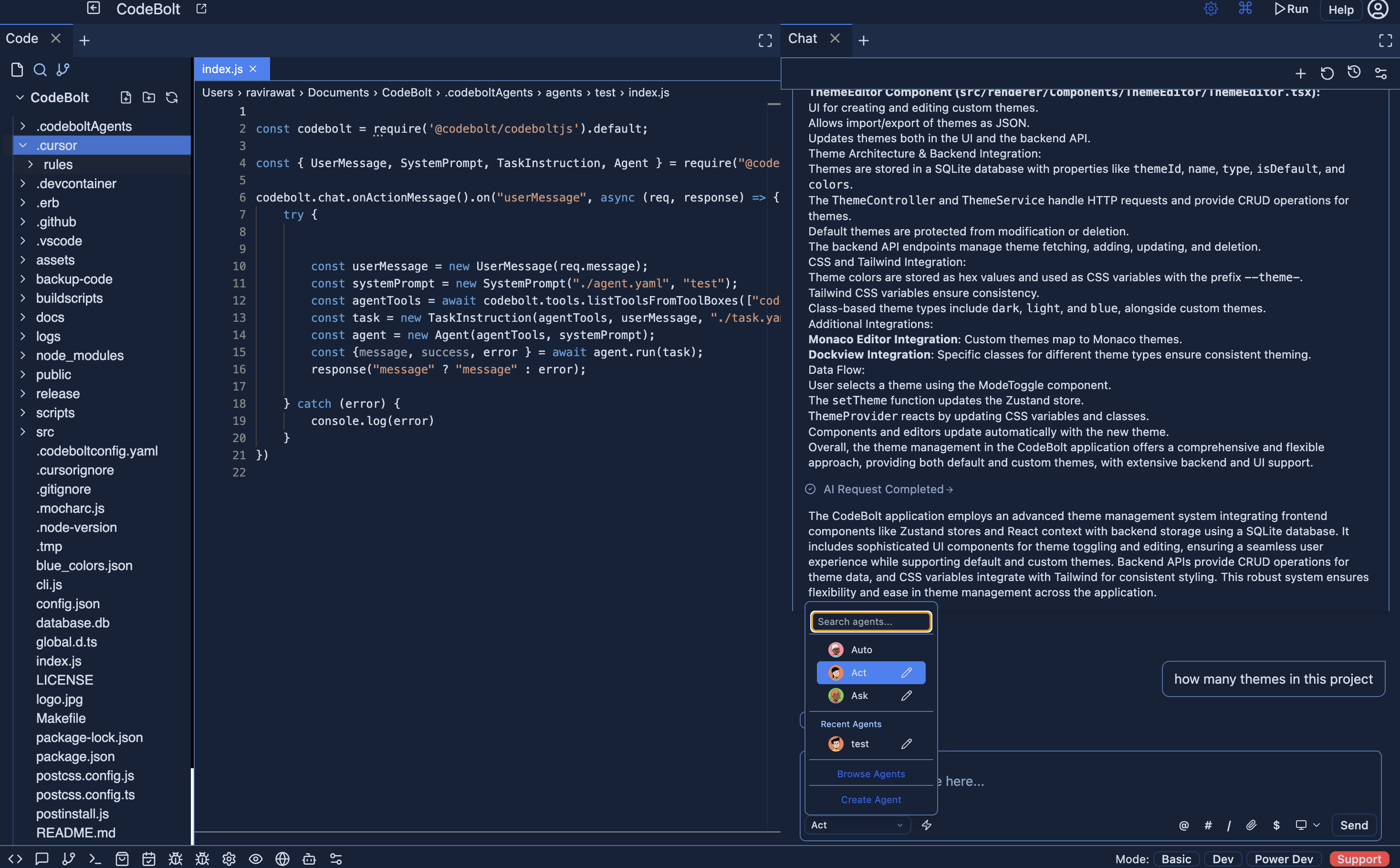 In chat window click on create agent