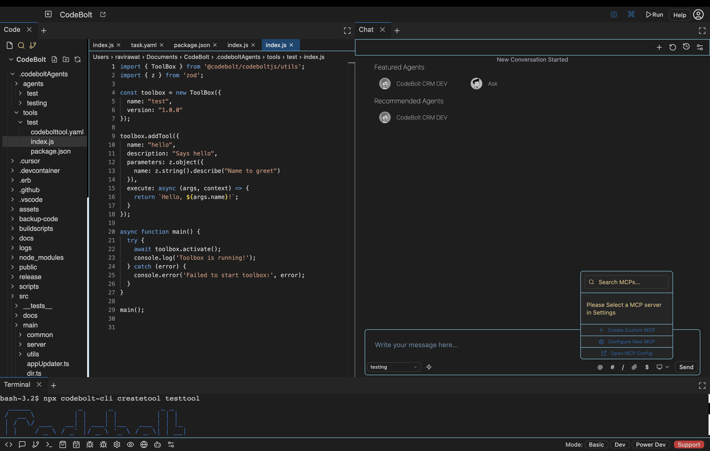 Codebolt tool creation interface